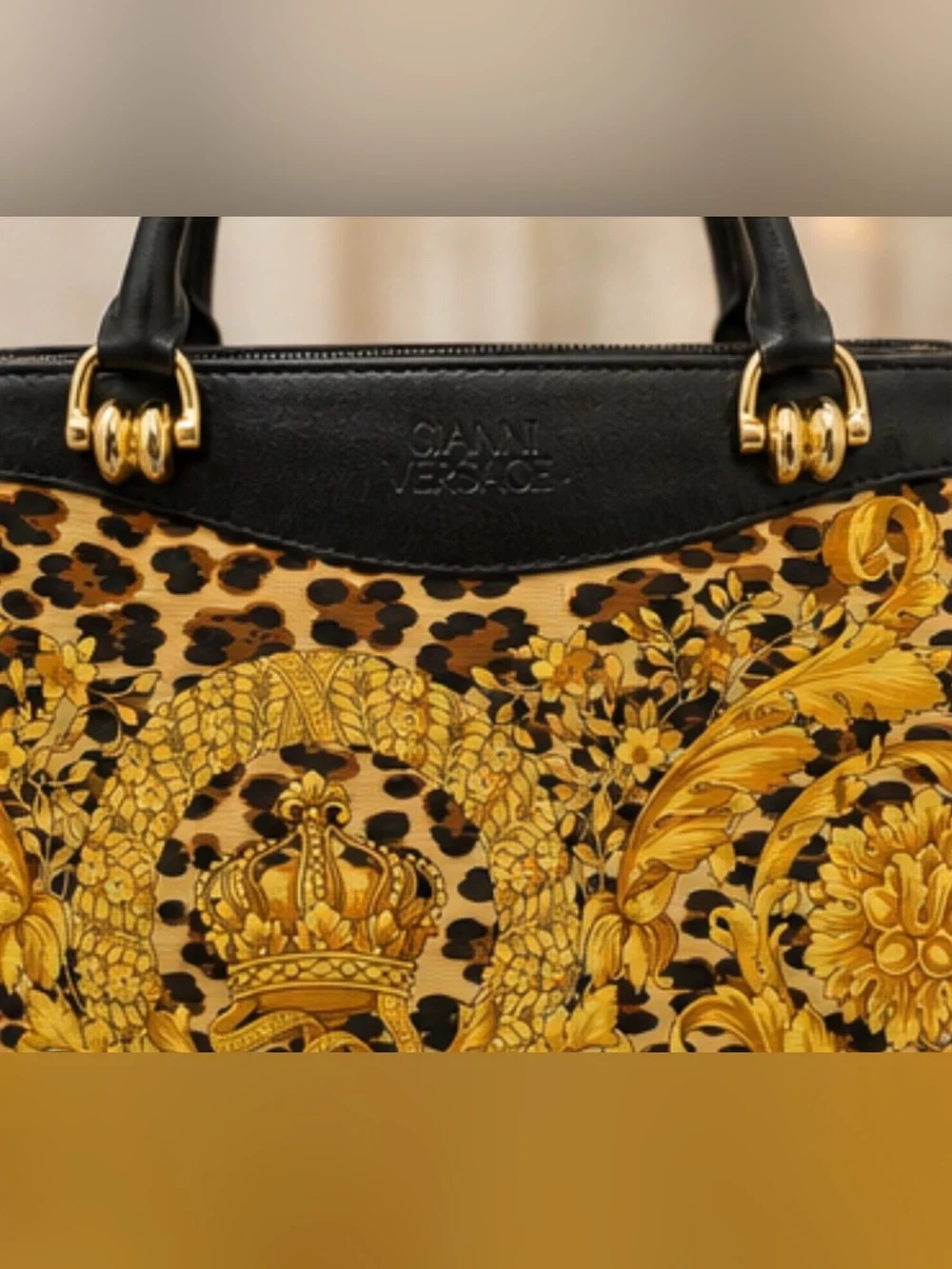 Gianni Versace Vintage Baroque Leopard Top Handle Satchel Shoulder Bag